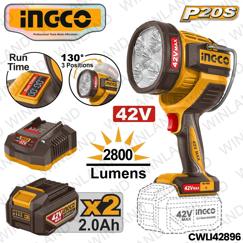 Ingco P20S/42V 2.0AH Lithium-Ion Cordless Work Lamp Flashlight CWLI42896 ING-CT