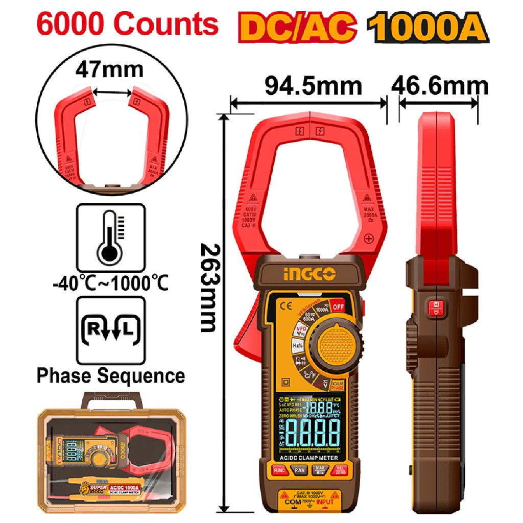 Ingco 3PCS Combo Kit Laser Distance Detector with Laser & DC/AC Clamp Meter HLDD241202