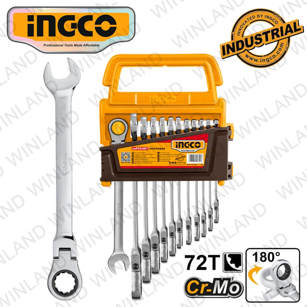 Ingco Industrial Ratchet Spanner Set Size 8-19mm HKSPAR2024 ING-HT