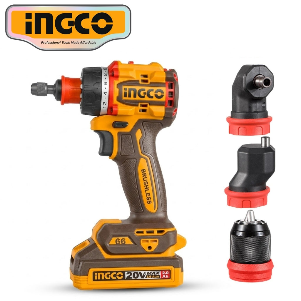 Ingco P20S/20V Cordless Multi-Head Drill Driver 66Nm CDLI206686 ING-CT