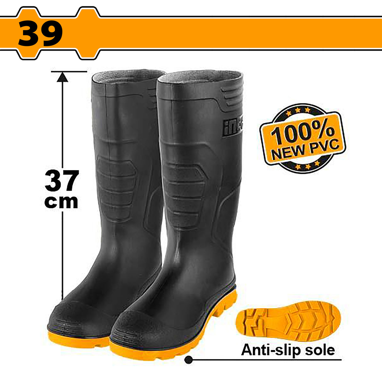 Ingco by Winland rain boots size 45, 100% waterproof PVC nitrile, alkali resistant