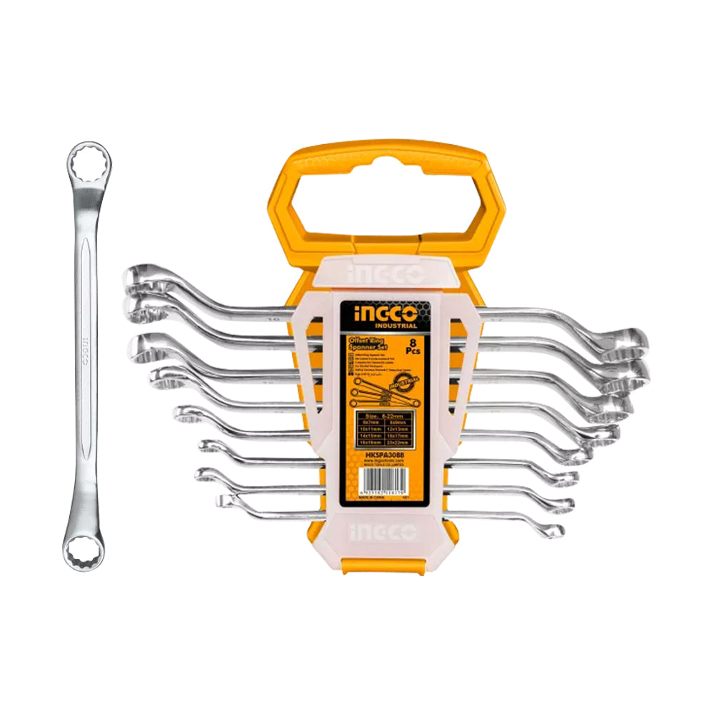 INGCO HKSPA3088 industrial 8pcs offset ring spanner set