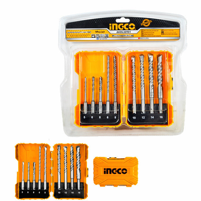 INGCO AKDL30901 9pcs SDS-plus hammer drill bits set for concrete
