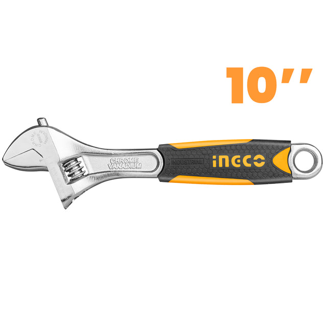 Ingco industrial adjustable wrench CR-V, ergonomic two-tone handle