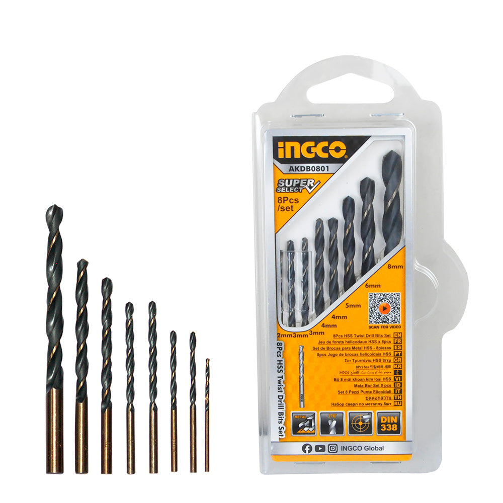 Ingco 8pcs HSS twist drill bit set