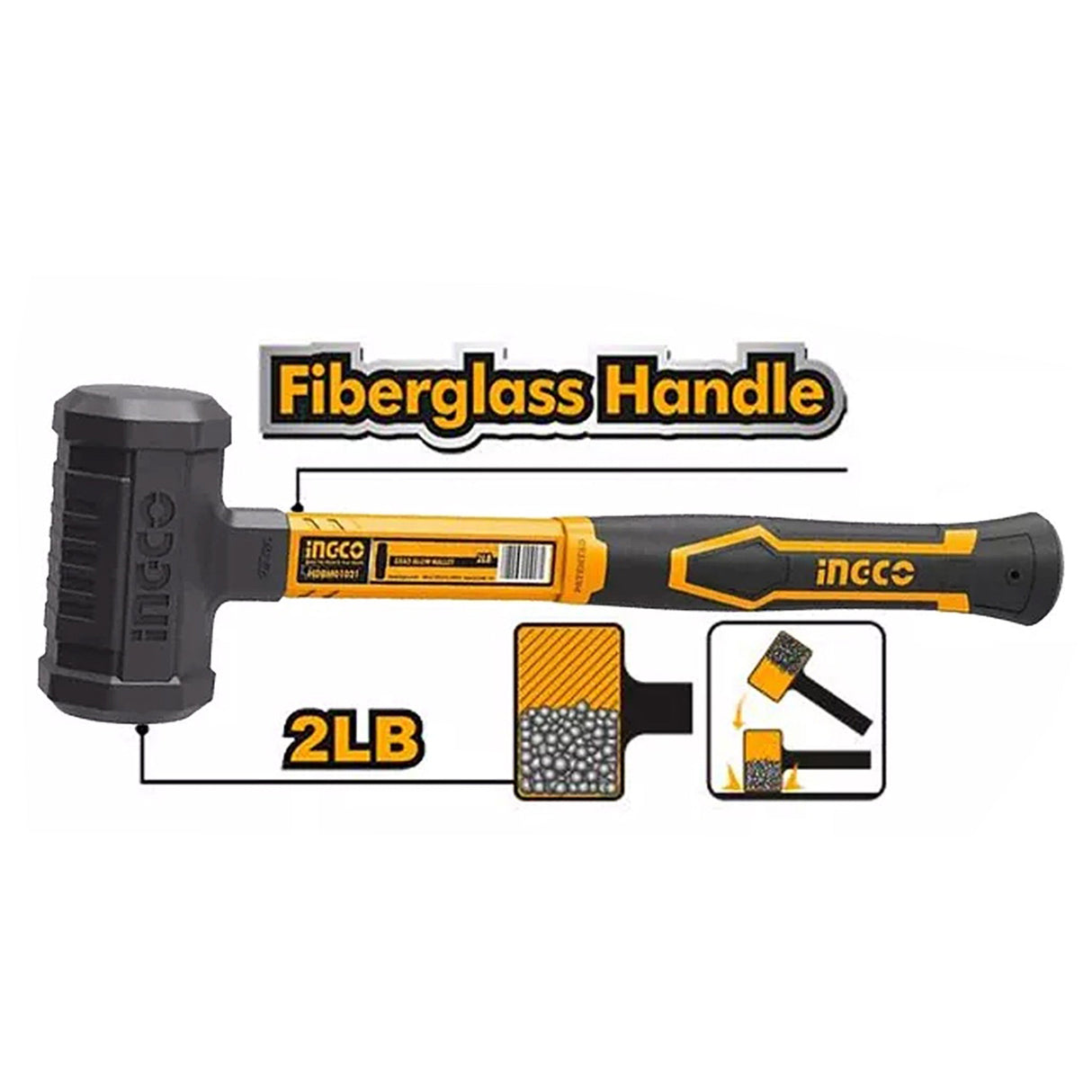 Ingco Industrial Dead Blow Mallet Hammer 2 Lbs HDBM01028
