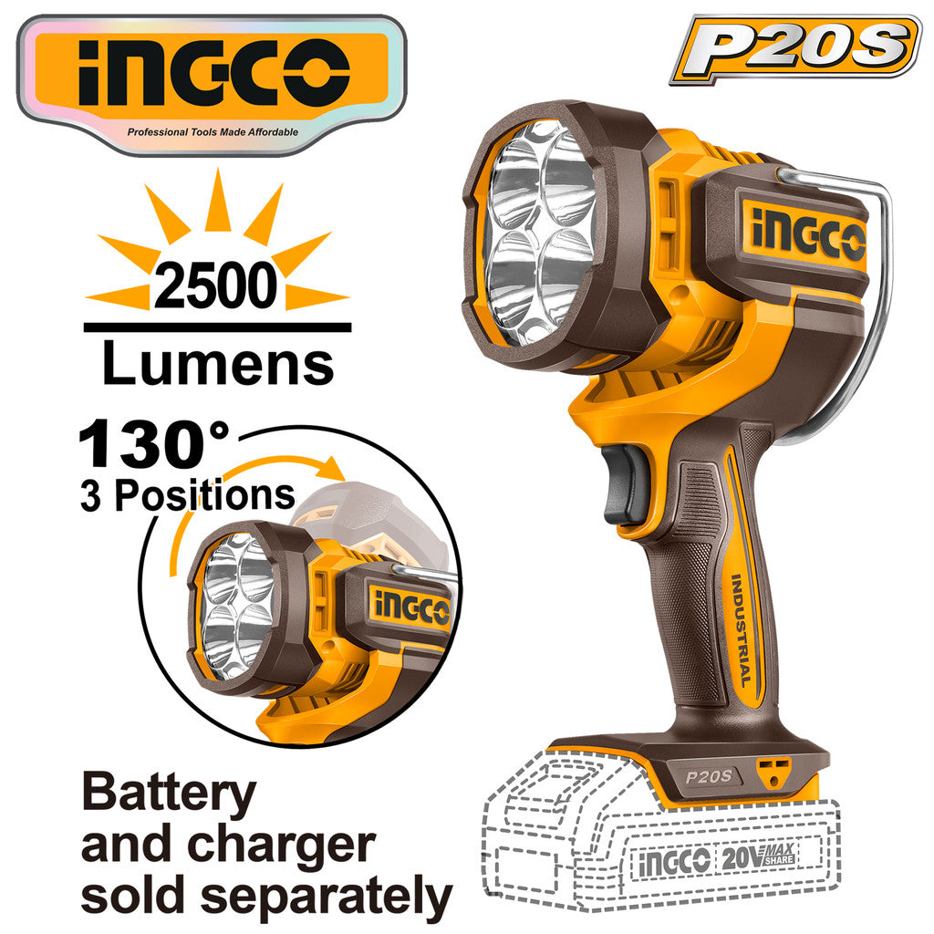 Ingco P20S/20V 2.0AH Lithium-Ion Cordless Portable Work Lamp Flashlight ING-CT
