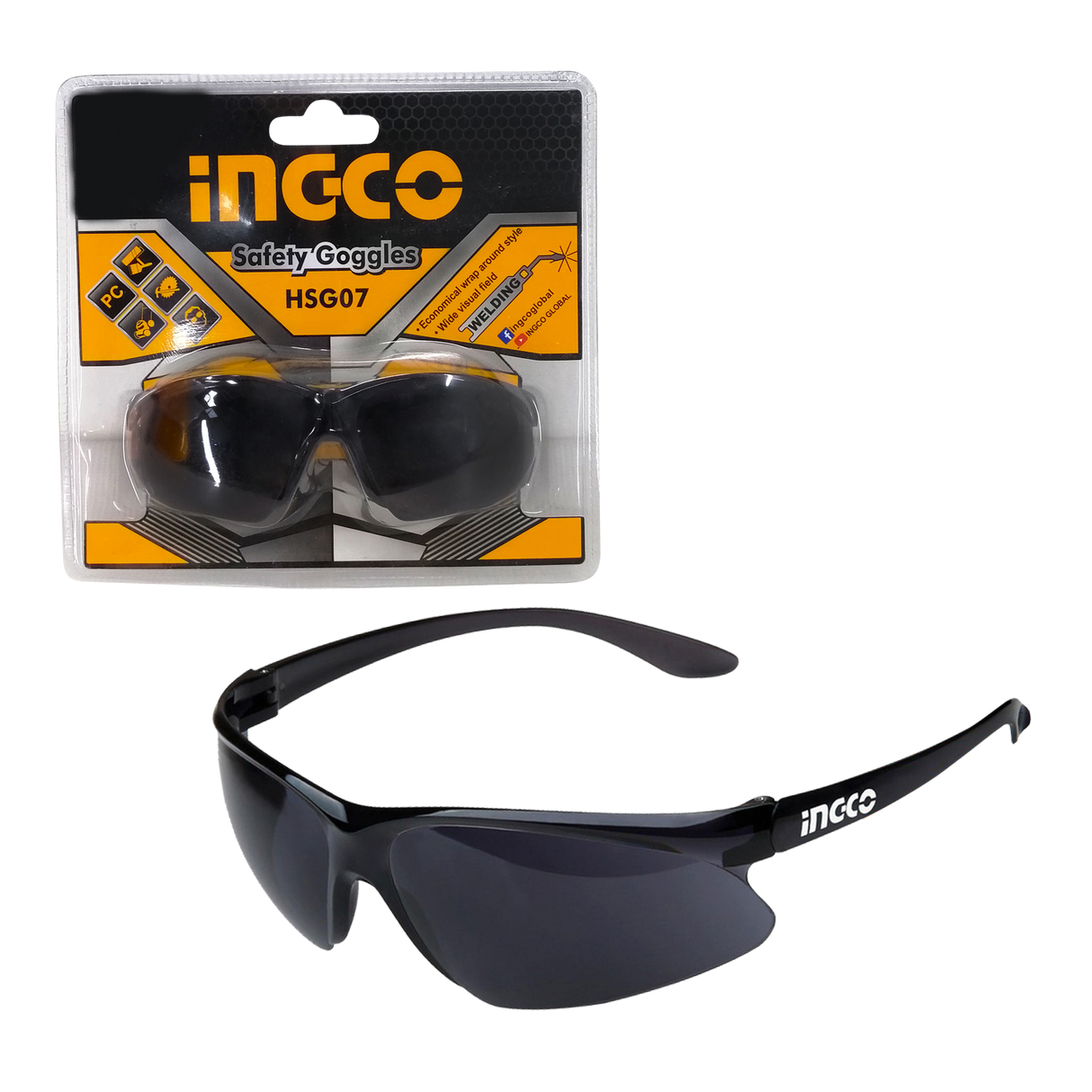 Dark Shade Safety Goggles w/ Wide Visual Field HSG07 ING-SE