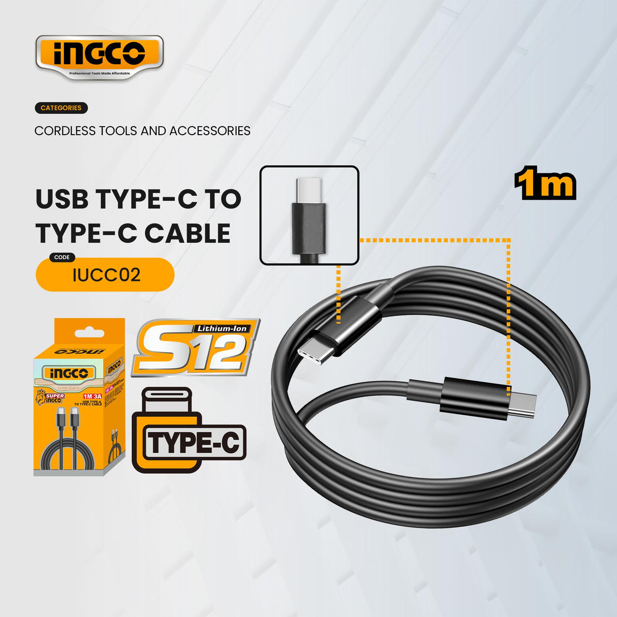 Ingco Usb Type-C To Type-C Cable 1M IUCC02 (ICT) ING-SP