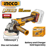 P20S/20V Brushless Motor Lithium-Ion Cordless Angle Grinder M10/100mm ING-CT