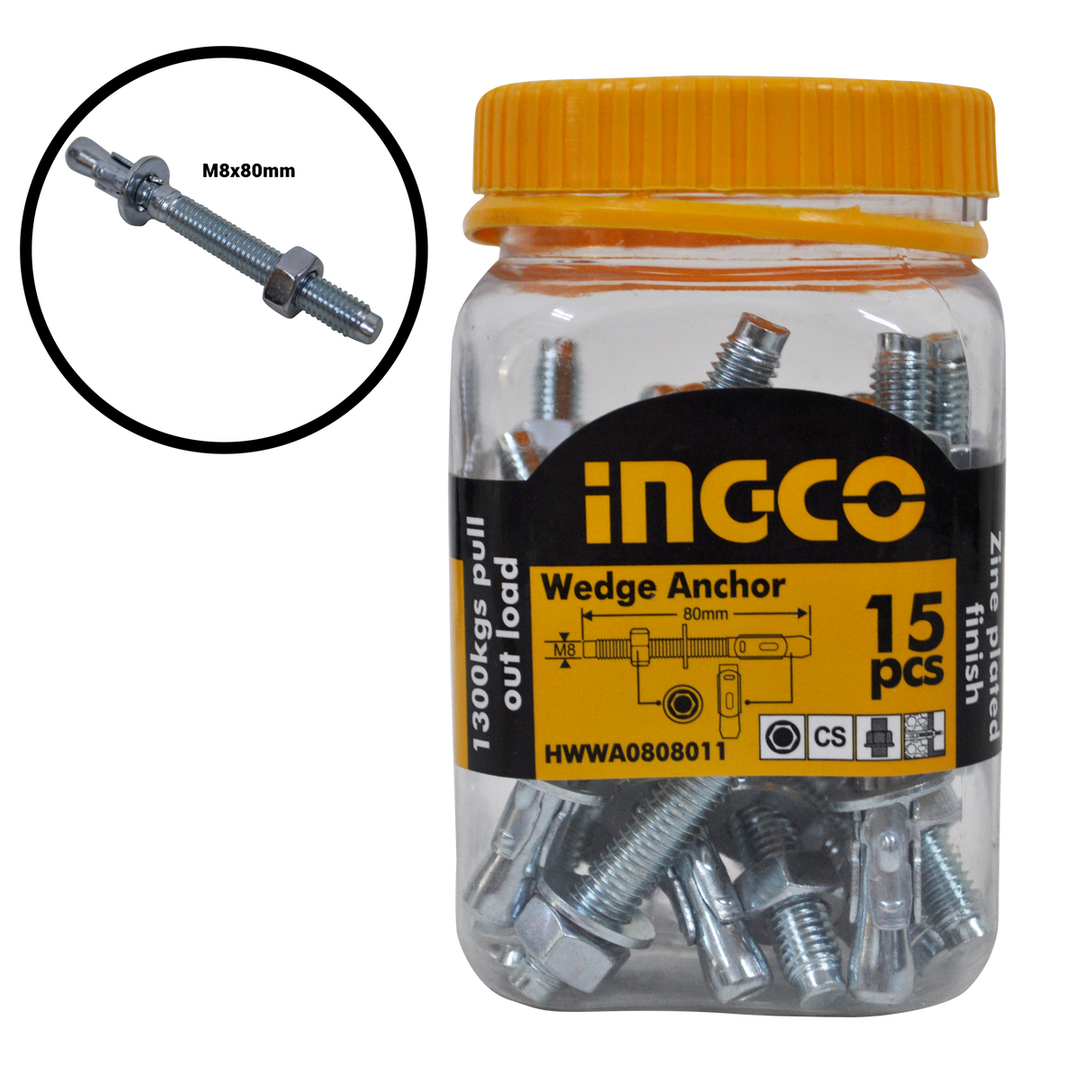 Wedge Anchor Zinc Plated Finish HWWA0808011 ING-AC