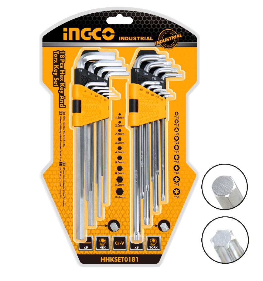 Ingco 18 Pcs / Set Hex Key and Torx Key HHKSET0181 - Winland Depot