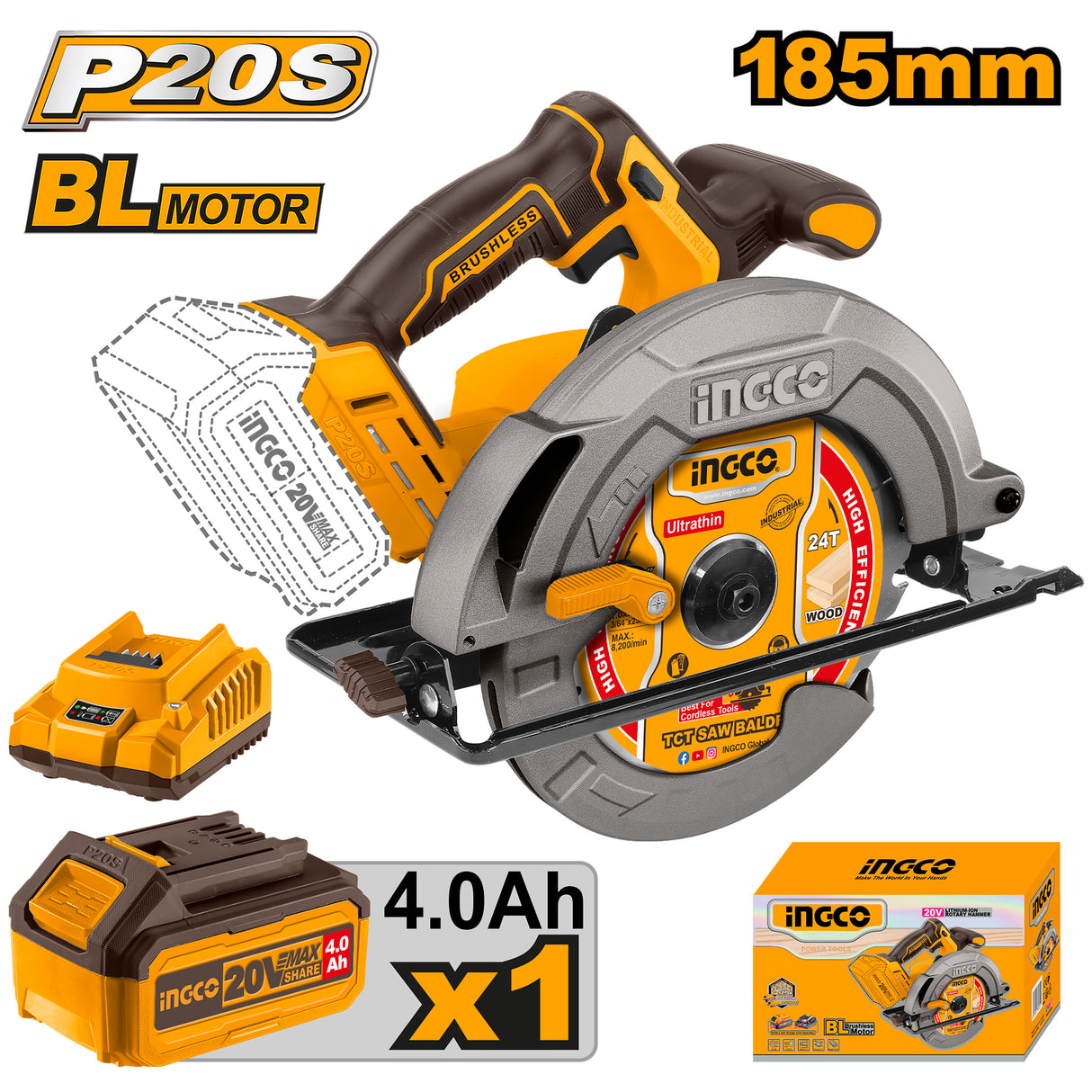 INGCO 20V Cordless Circular Saw Lithium-Ion
