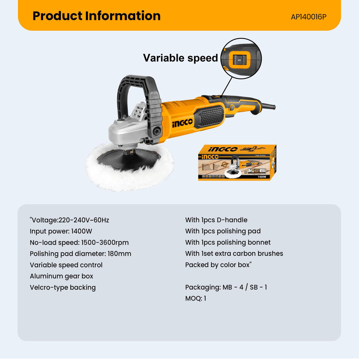 Ingco Polisher 1400W Power Tools AP140016P (IPT)