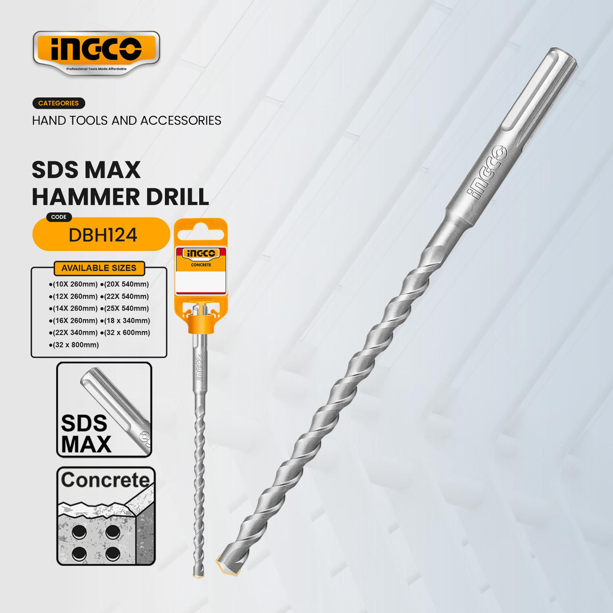 Ingco SDS Max Hammer Drill For Concrete DBH1242002 (IHT)