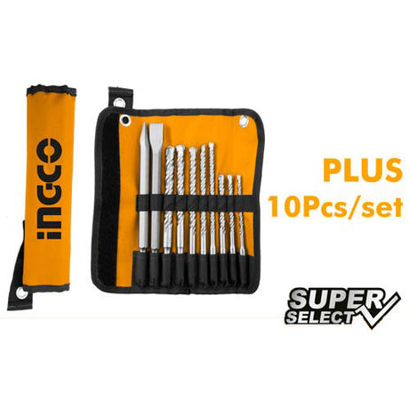 Ingco 10 Pcs Hammer Drill Bits and Chisels Set AKD2101 - Winland Depot