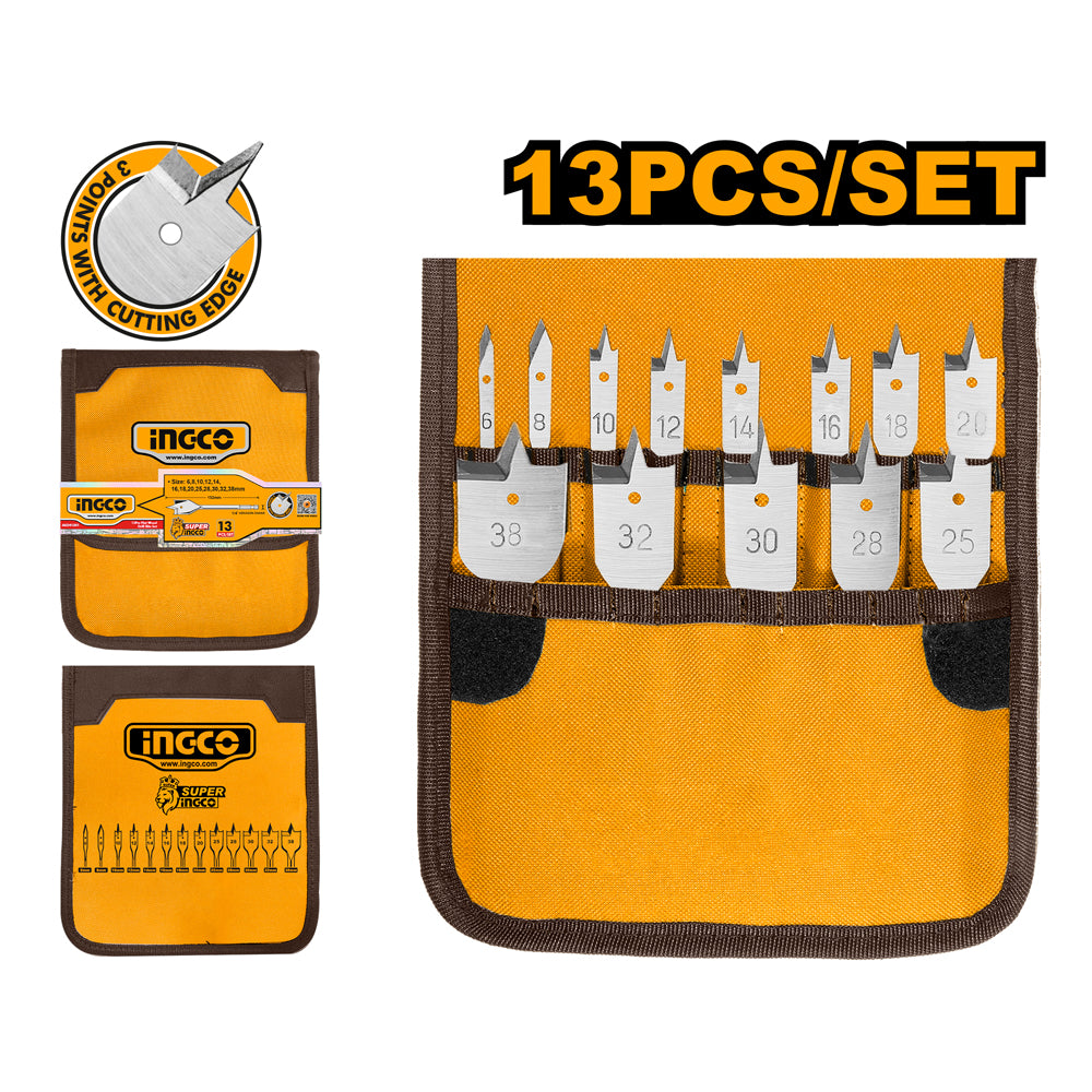 13 Pcs / Set Flat Wood Drill Bits AKD41301