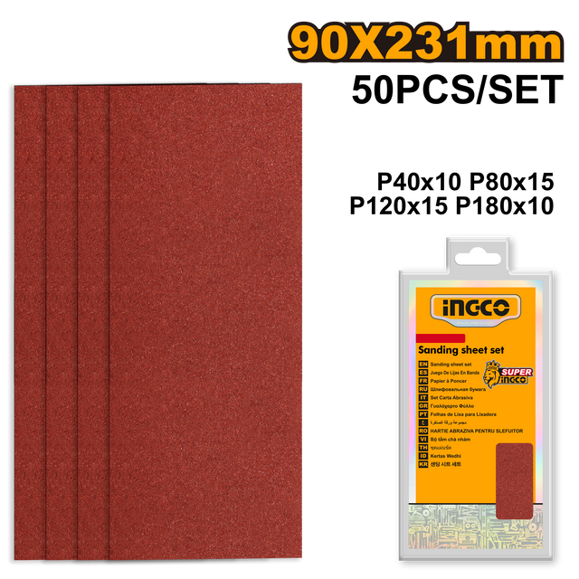 INGCO 50-piece sanding sheet set, P40–P180 grit