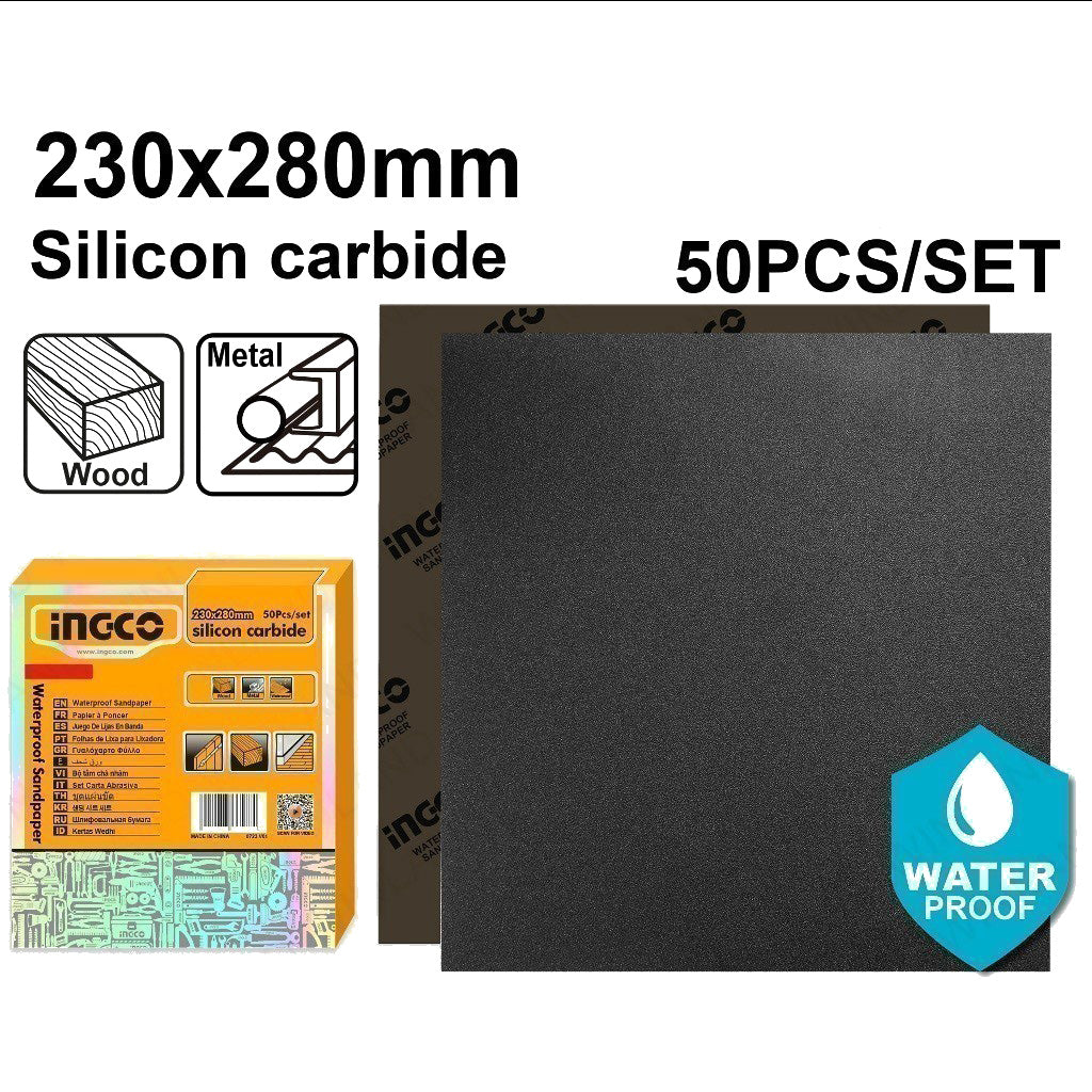 Silicon Carbide Waterproof Sandpaper Size:230x280mm Grit:P60-P2000 50pcs/Set ING-CO