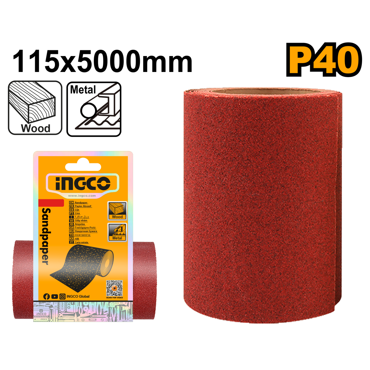 Aluminum Oxide Sandpaper Size: 11.5 x 500cm Grit: 40-240 PER ROLL ING-CO