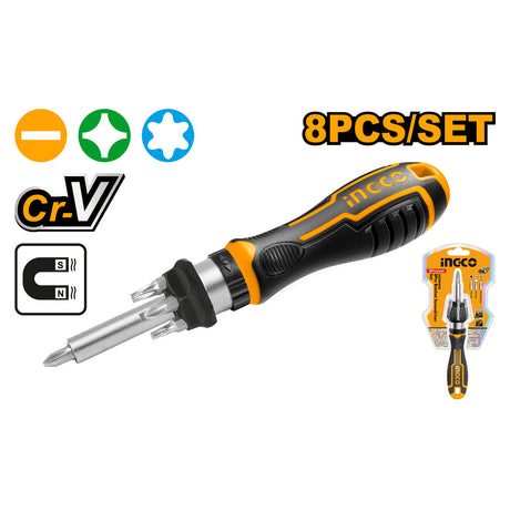 Ingco 8 Pcs Ratchet Driver Screwdriver Set AKISD0808 - Winland Depot