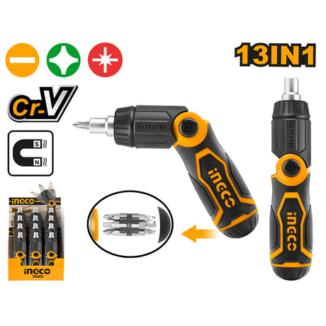 Ingco 13 - in - 1 Ratchet Screwdriver Set CR - V Folding Handle AKISD1208 - Winland Depot