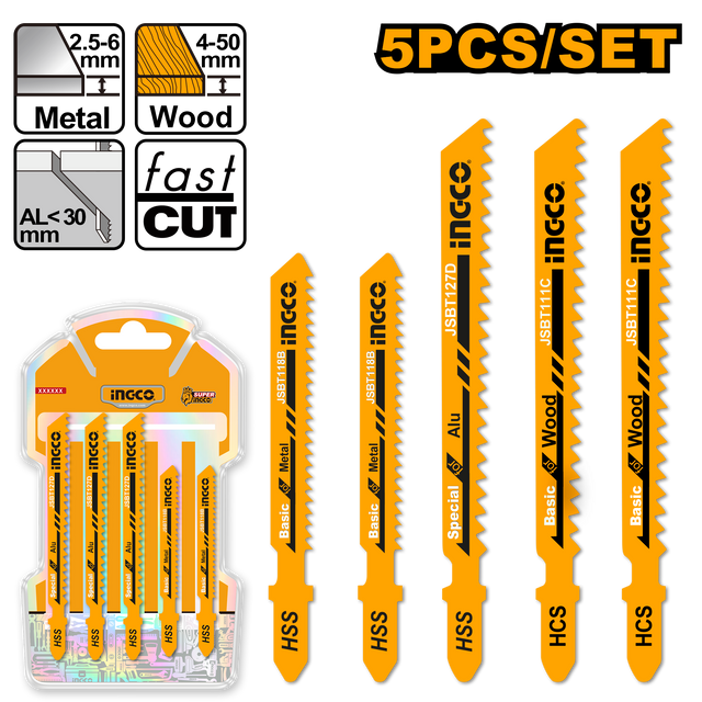 INGCO 5pcs Jigsaw Blade Set for Wood Metal Aluminum