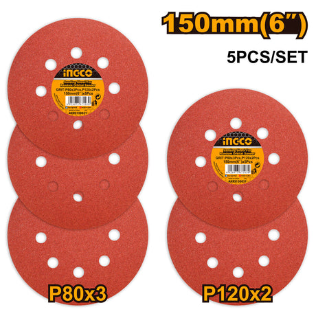 Ingco 5Pcs / Set Sanding Sheet for Random Orbit Sander AKRS150051 - Winland Depot