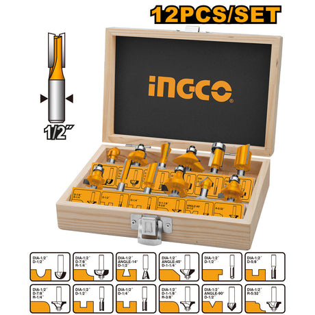 Ingco 12Pcs Router Bits 1/2 - Inch AKRT12121 - Winland Depot