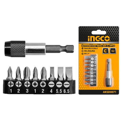 Ingco 9 Pcs Screwdriver Bits Set Quick Release Holder AKSD0071 - Winland Depot