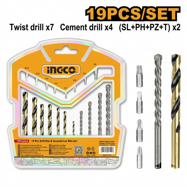 19 PCS Drill Bits & Screwdriver Bits Set AKSDB1901 ING-AC