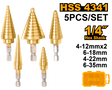 INGCO 5pcs Hex Shank Step Drill Bit Set 1/4"