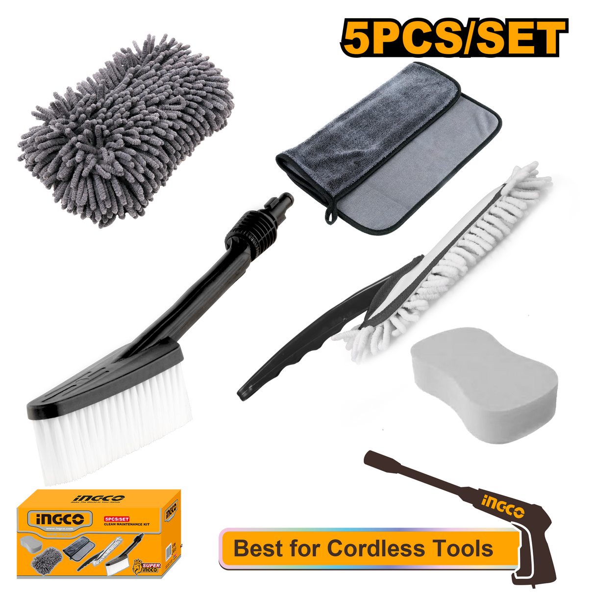INGCO 5pcs cleaning and maintenance kit set for cordless tools AMGF0501