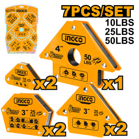 Ingco 7 Pcs Steel Magnetic Welding Holder Set / Angle Welding Magnets AMWH7002 - Winland Depot