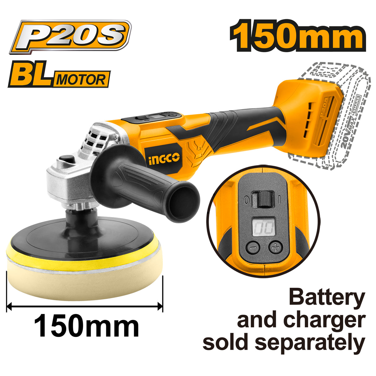 P20S 20V Lithium-Ion Cordless Angle Polisher APLI2001