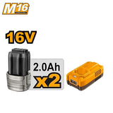 Ingco 16V/M16 Lithium-Ion Cordless Blower with 2pcs 2.0Ah Battery Pack CABLI168082 ING-CT