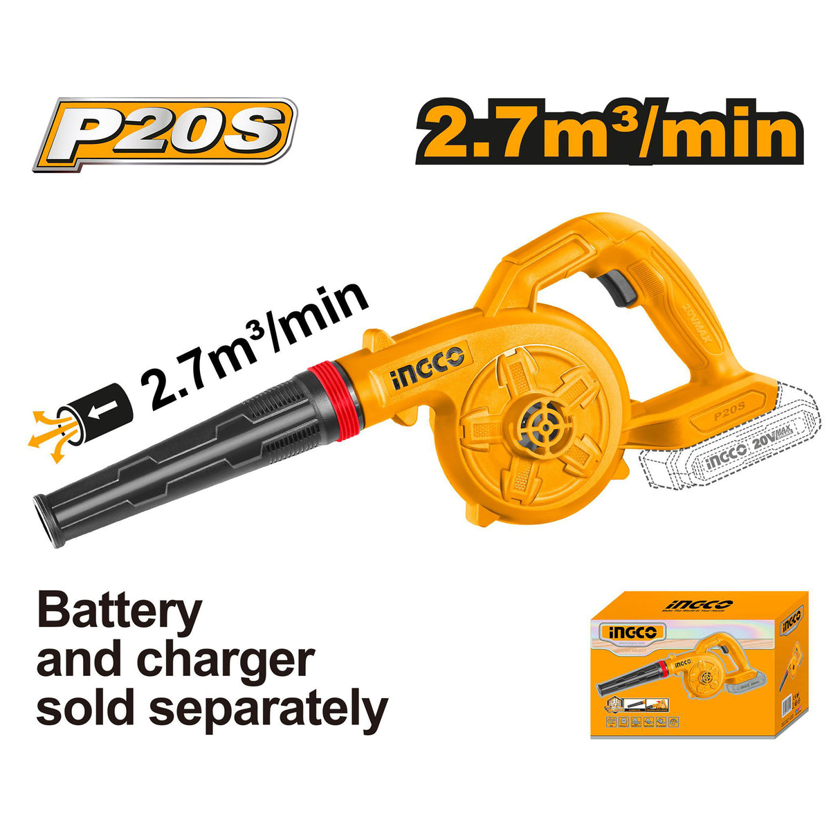 Lithium-Ion Cordless Blower 20V No-load speed: 18000rpm ING-COR