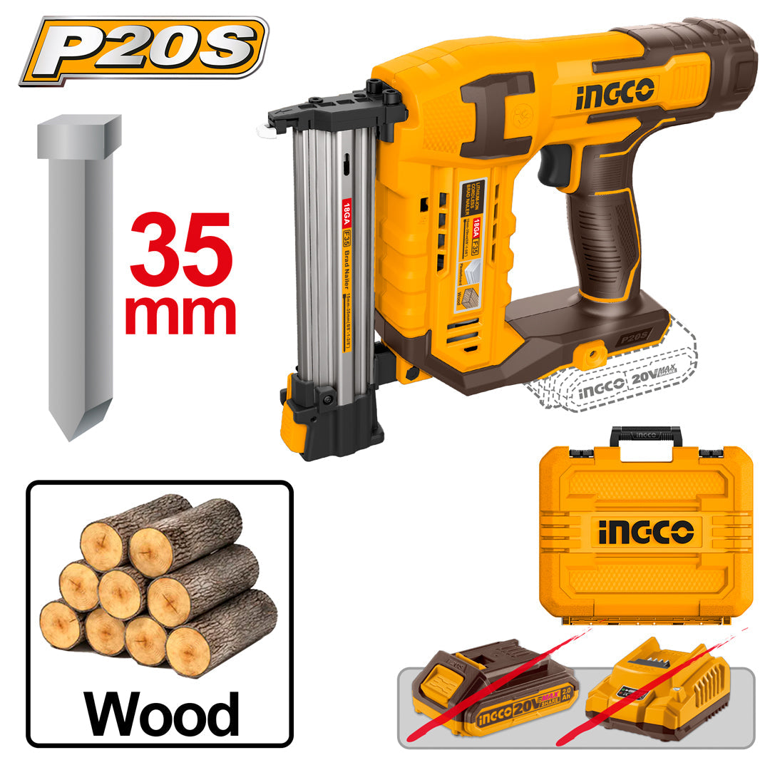 Ingco P20S 20V Lithium-Ion Cordless Brad Nailer Kit CBNLI3505