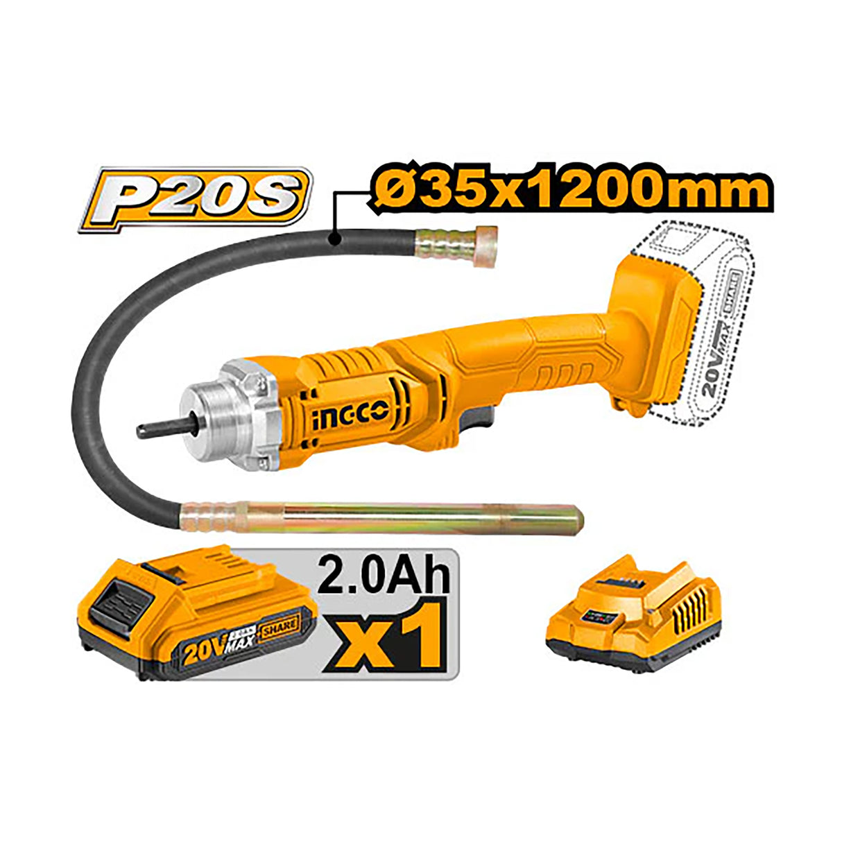 P20S 20V Lithium-Ion Cordless Concrete Mixer Bouton 35 x 1200mm CCVLI2023011 ING-COR
