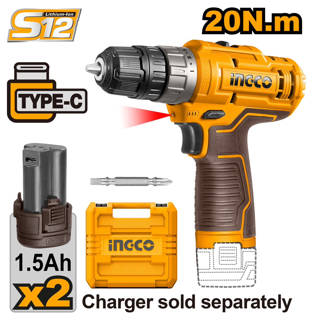 Ingco S12 Series Lithium-Ion Cordless Drill CDLI12202