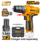 Lithium-Ion Cordless Drill 12V with 2 Batteries CDLI12325 / CDLI12208 / CDLI12328 ING-COR