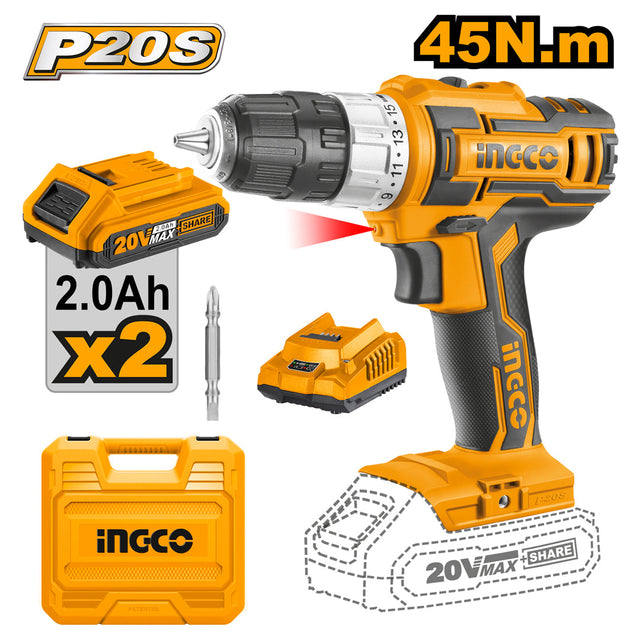 ingco lithium-ion cordless drill p20s powershare cdli200215 product photo