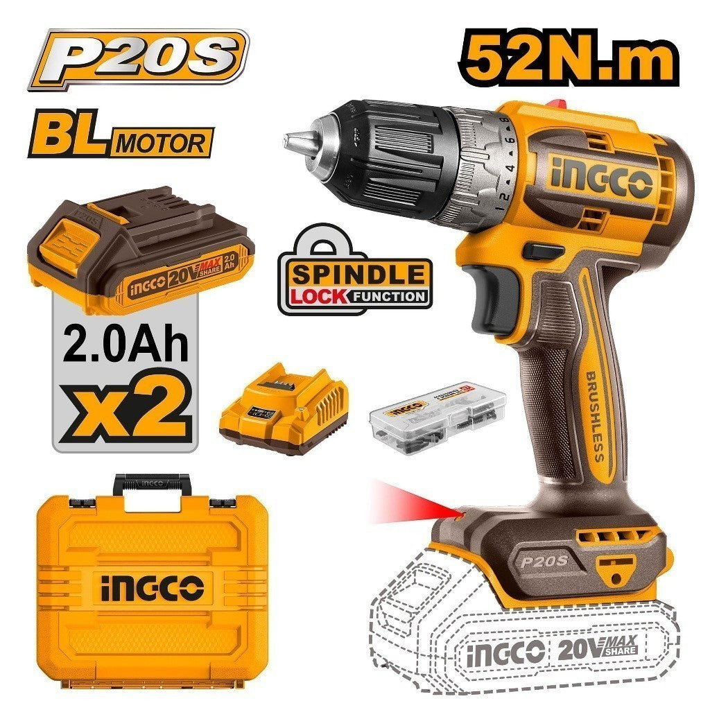 P20S/20V Lithium-Ion Brushless Cordless Drill ING-COR
