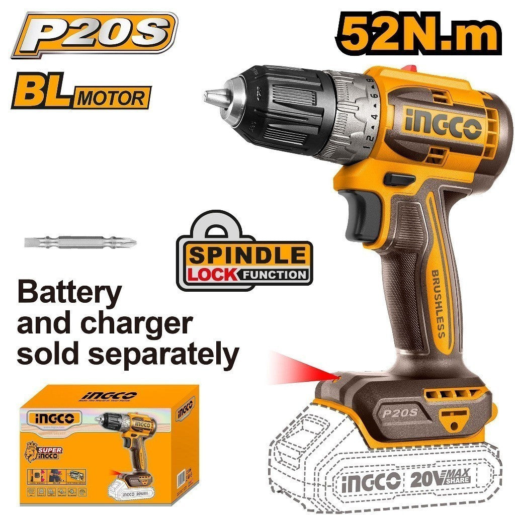 P20S/20V Lithium-Ion Brushless Cordless Drill ING-COR