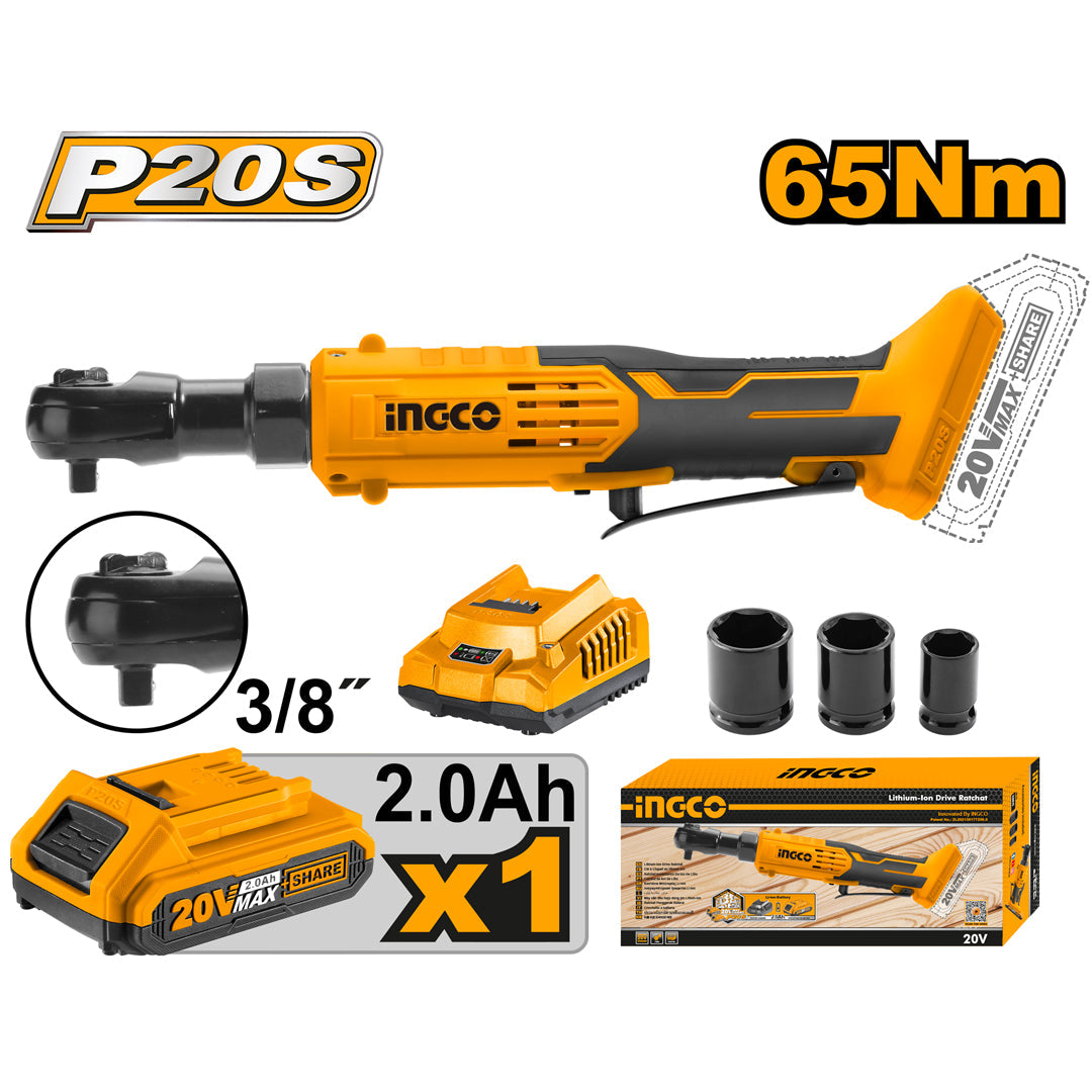 Ingco P20S 20V Lithium-Ion Cordless Drive Ratchet CDRLI206015