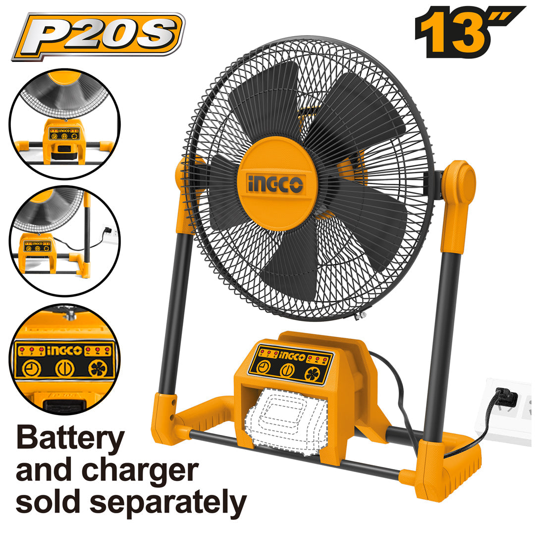 Ingco P20S 20V Lithium-Ion Cordless Electric Fan 20V CFALI2001