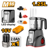 INGCO 1.25L 16V cordless food processor, 250W