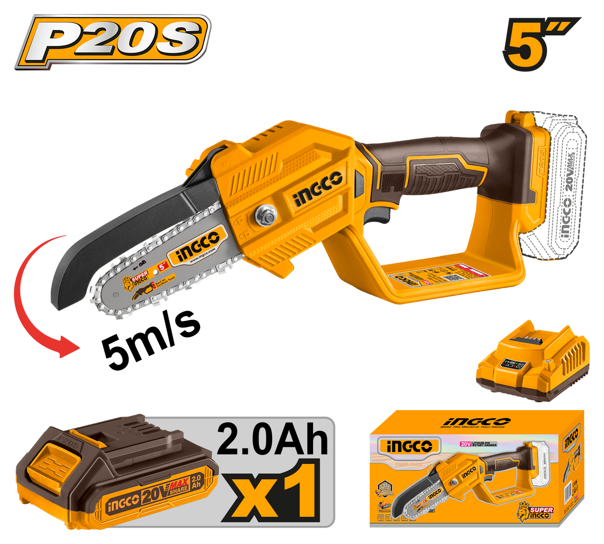 5inches(130mm) Lithium-Ion Pruner Saw Bar 20V CGSLI2058 P20S ING-PT