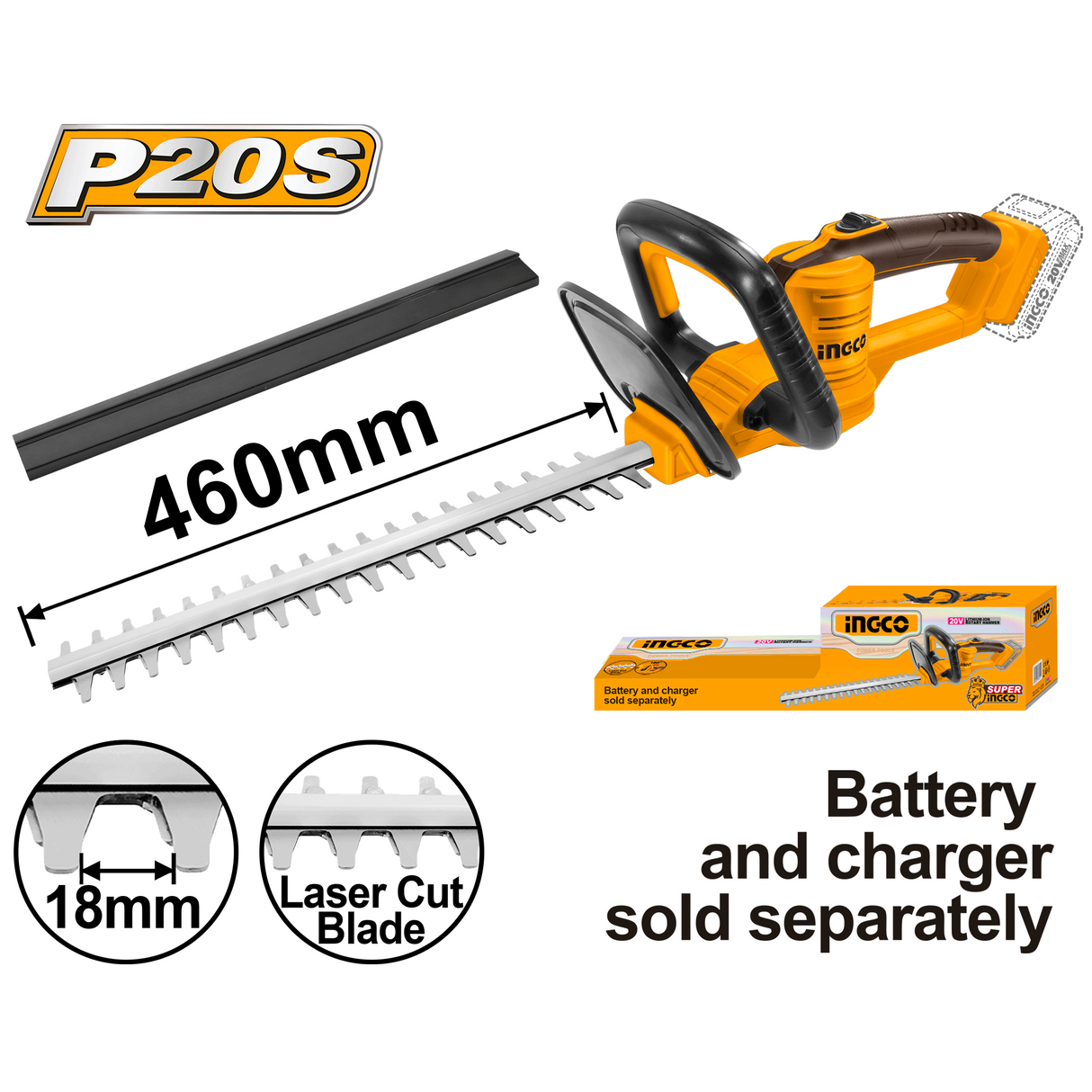 Ingco P20S 20V Lithium-Ion Hedge Trimmer 18 Inch CHTLI20018