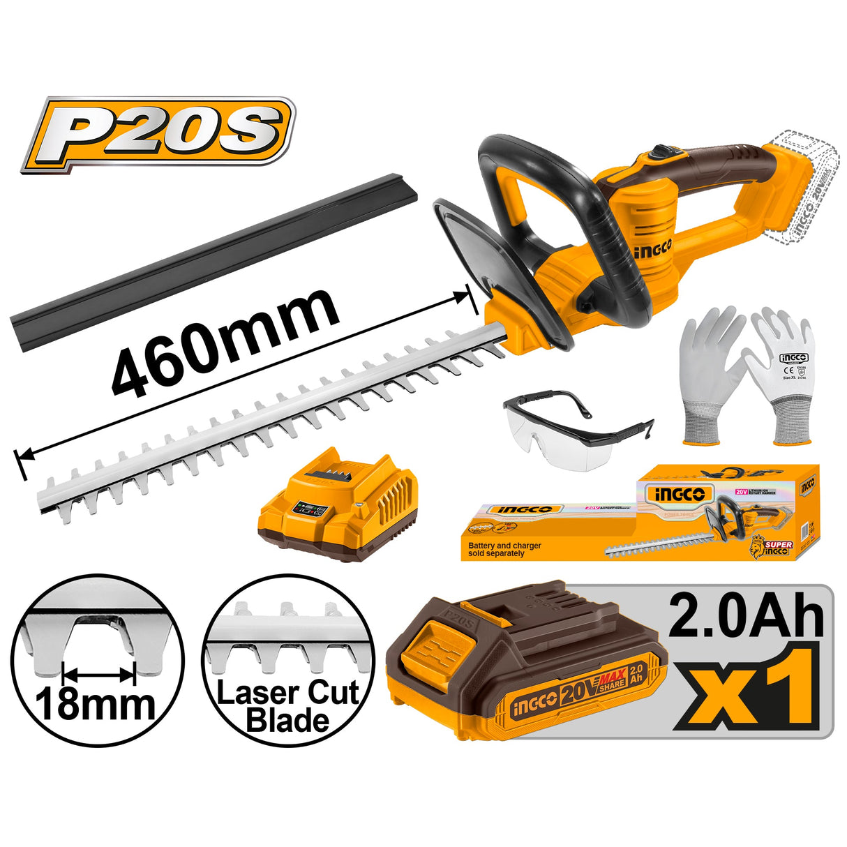 Ingco P20S 20V Cordless Lithium-Ion Hedge Trimmer CHTLI20461